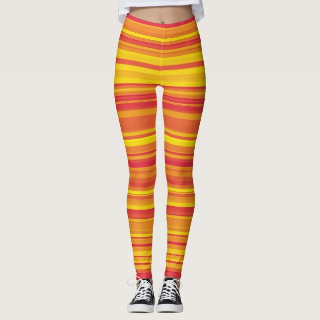Orange Röda Gula Ränder Leggings (Framsida)