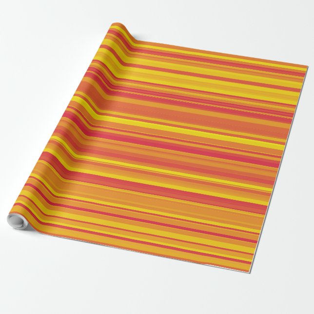 Orange Röda Gula Ränder Presentpapper (Utrullad)