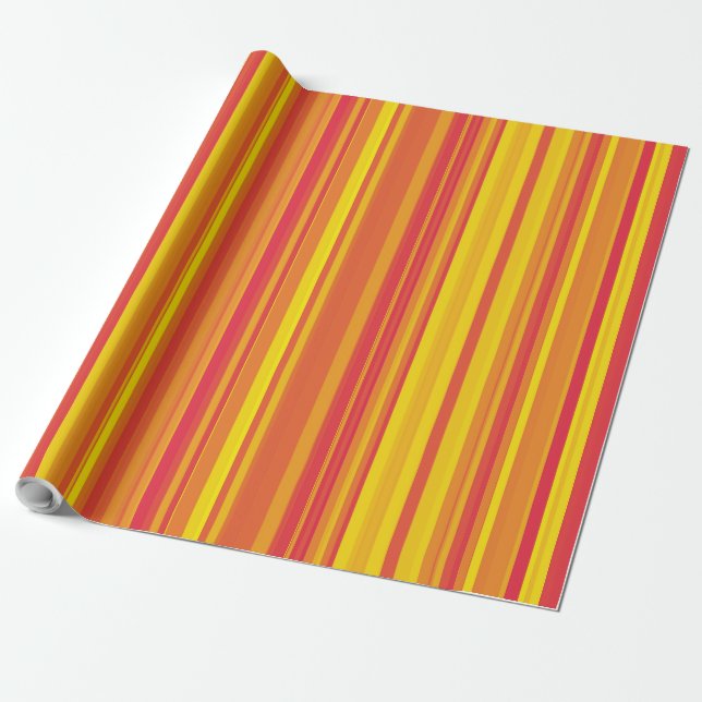 Orange Röda Gula Ränder Presentpapper (Utrullad)