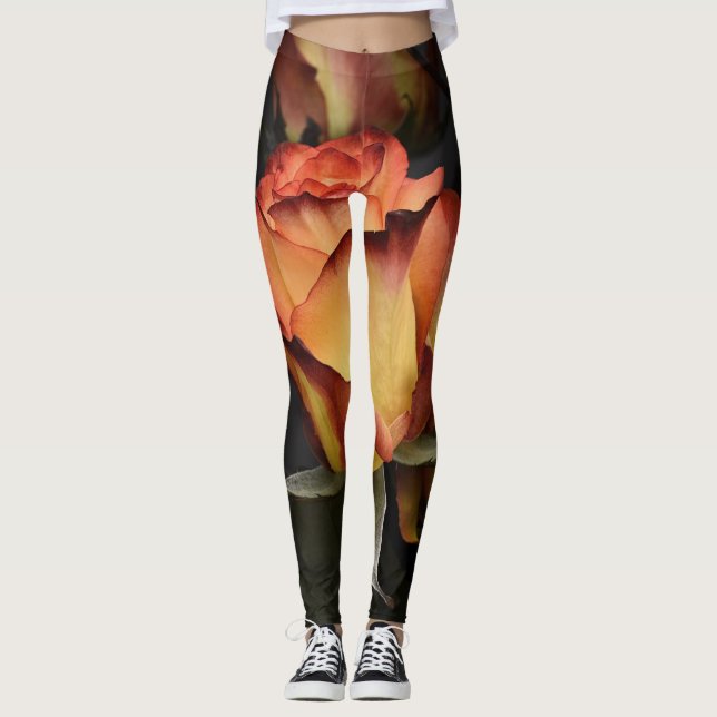 Orange, Röda och Gul ros Leggings (Framsida)