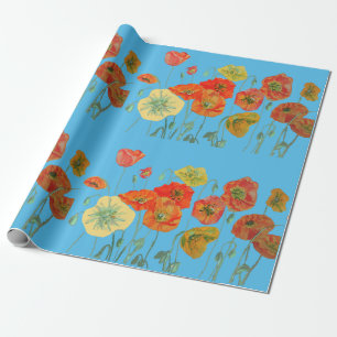 Orange Röda poppies Blå vattenfärgsomformning Papp Presentpapper