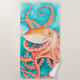 Orange Röda tentakler Octopus Vattenfärg