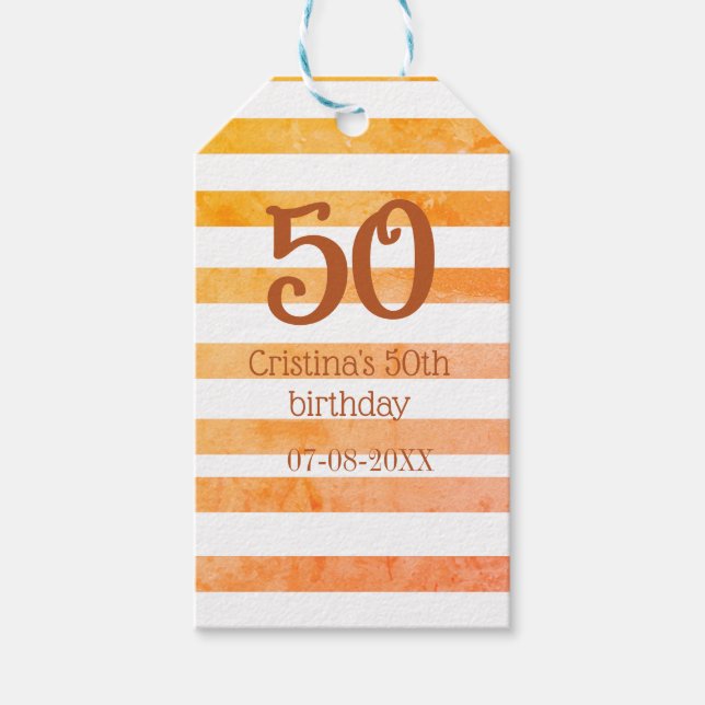 Orange rödrandig 50-års brun namnröding retro presentetikett (Framsidan)