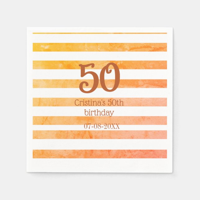 Orange rödrandig 50-års brun namnrretro pappersservett (Framsidan)
