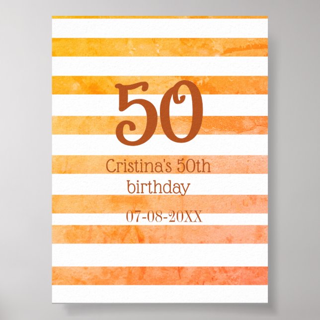 Orange rödrandig 50-års brun namnrretro poster (Framsidan)