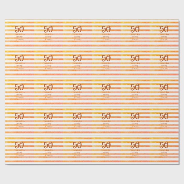 Orange rödrandig 50-års brun namnrretro presentpapper (Platt)