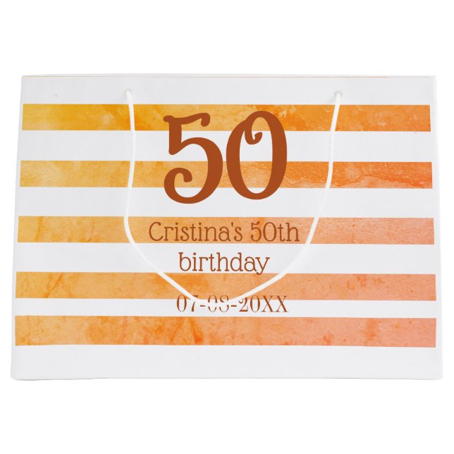 Orange rödrandig 50-års födelsedag brun namn retro (Framsidan)