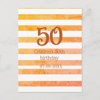 Orange rödrandig 50-års födelsedag brun namn retro vykort