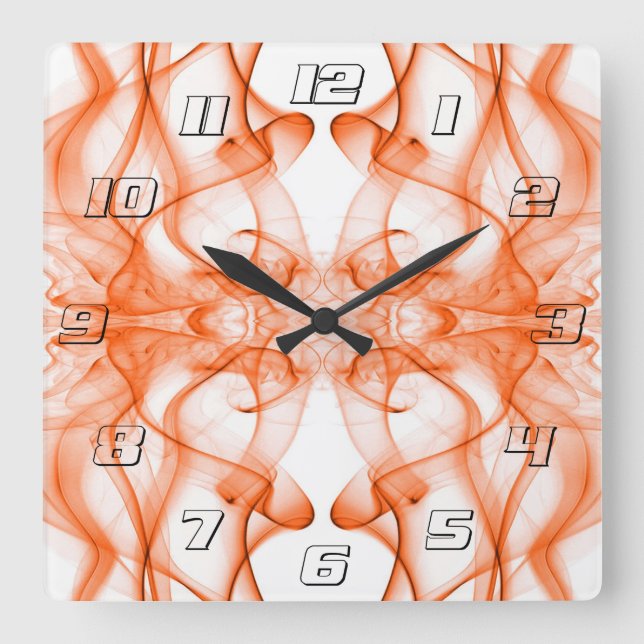 Orange rök Symmetrisk minimalistisk vit Fyrkantig Klocka (Framsida)