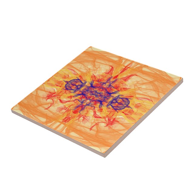 ORANGE RÖKE - Fractal Art - keramiskt plattor Kakelplatta (Sidan)