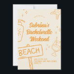 Orange Roligt Beach Bachelorette Helg bjudande in Inbjudningar<br><div class="desc">Fira den blivande bruden med sol, sand och sisterdom med hjälp av denna inbjudning till den strandtemade bakteriotten helg. Designat med häckande kustvibes, mjuka toner och lekfull typografi är inbjudan perfekt för en strandflyktsort, tropiska flickors resa eller firande i havet. Anpassa enkelt med data, plats och resväg direkt till Zazzle...</div>