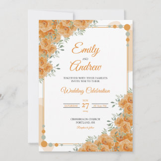 Orange Ros Pärl Elegant Blommig Akvarell Bröllop Inbjudningar