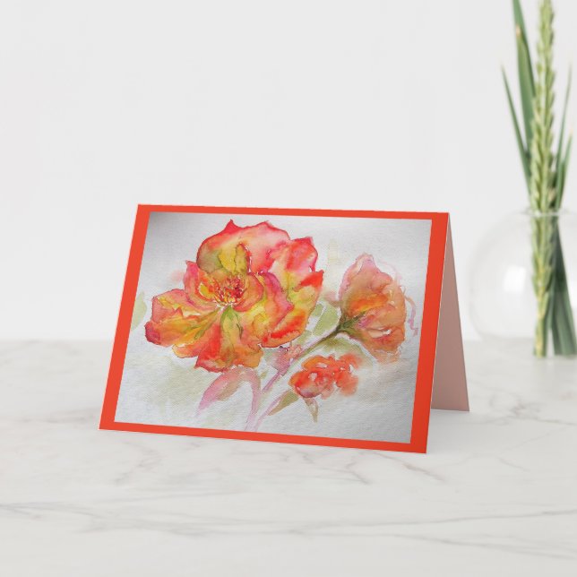Orange Ros Vattenfärg Rosor blommig blommor Kort (Framsida)