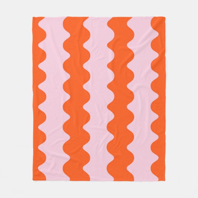 Orange Rosa Abstrakt Groovy Rand Minimalist Fleecefilt (Framsidan)