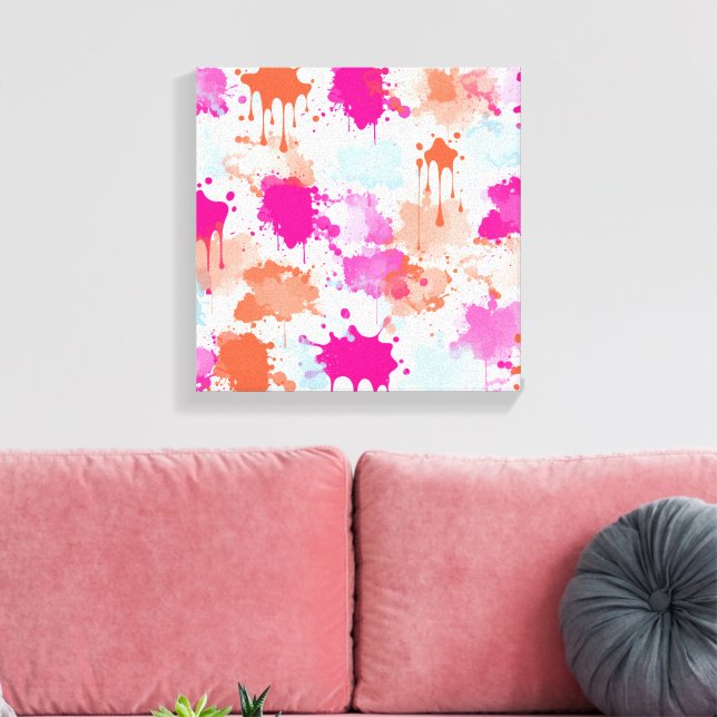Orange Rosa Blå Abstrakt Modern Färg Stänk Canvastryck (Insitu (Vardagsrum))