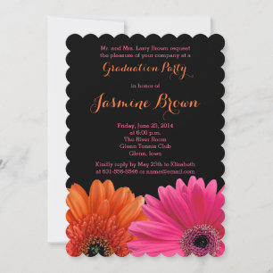 Orange Rosa Black Gerbera Daisy Studentfest Inbjudningar