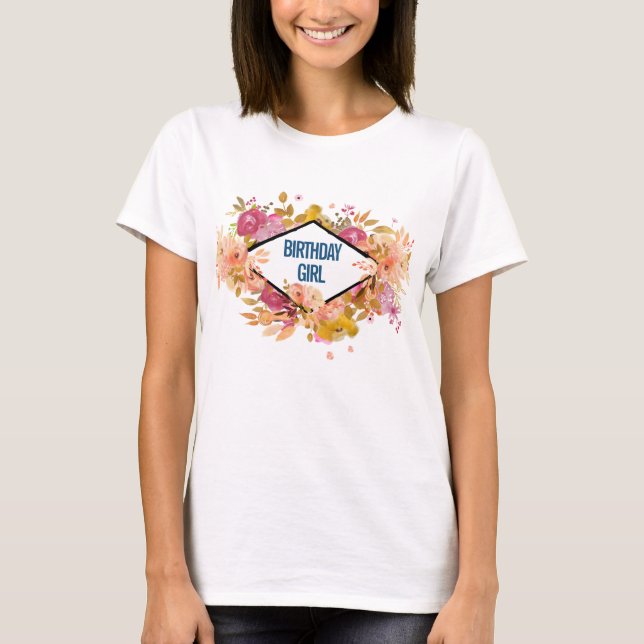 Orange & Rosa Blommigt Bouquet - Birthday Girl T Shirt (Framsida)