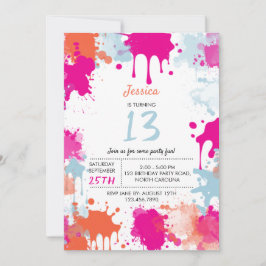 Orange Rosa Blue Abstrakt Modern Girl Birthday Inbjudningar