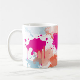 Orange Rosa Blue Abstrakt Modern Paint Stänk Kaffemugg