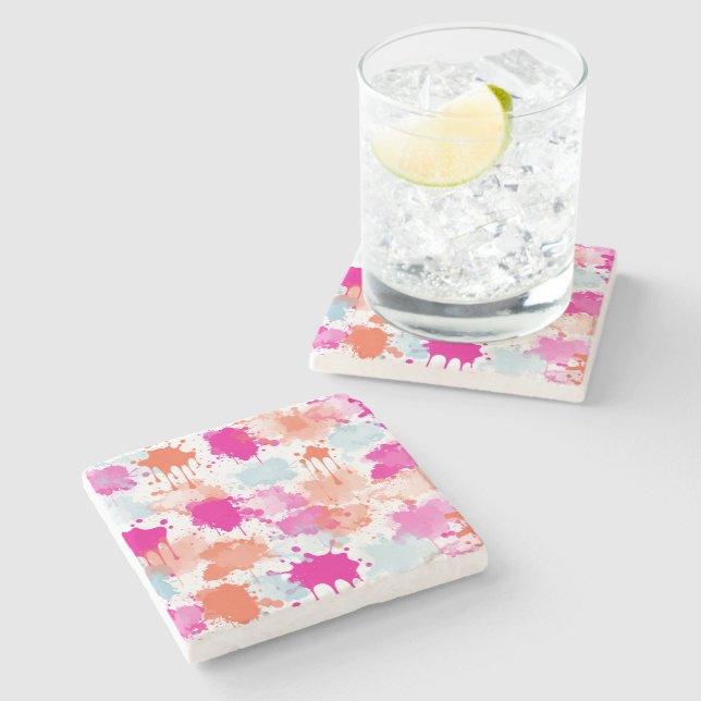 Orange Rosa Blue Abstrakt Modern Paint Stänk Stenunderlägg (Sidan)