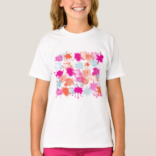 Orange Rosa Blue Abstrakt Modern Paint Stänk T Shirt