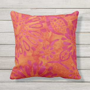 Orange Rosa Boho Batik Blommönster Kudde