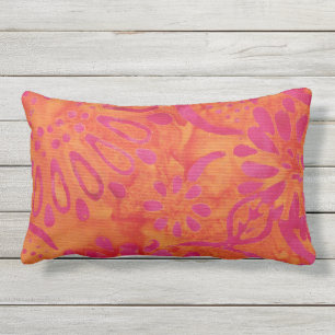 Orange Rosa Boho Batik Blommönster utomhus Lumbarkudde