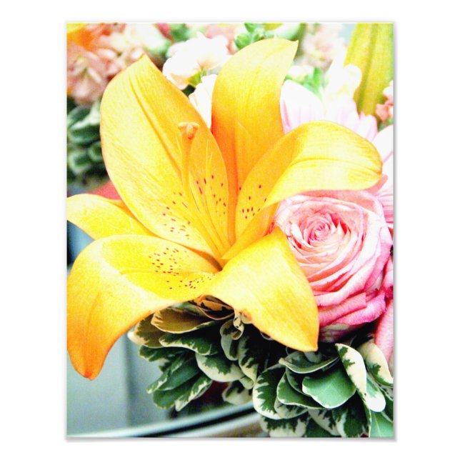 orange rosa bröllopsblommor stjärna lilja ros fototryck (Framsidan)