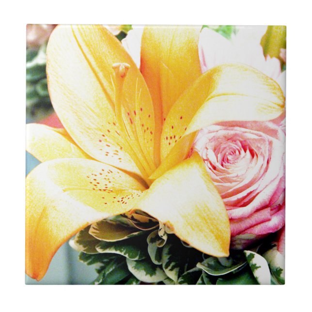 orange rosa bröllopsblommor stjärna lilja ros kakelplatta (Framsidan)