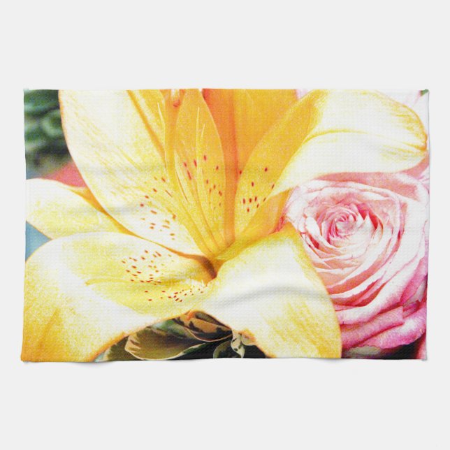 orange rosa bröllopsblommor stjärna lilja ros kökshandduk (Horisontell)