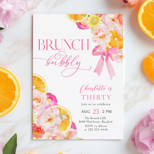 Orange Rosa Brunch & BubLY Birthday Brunch Inbjudningar