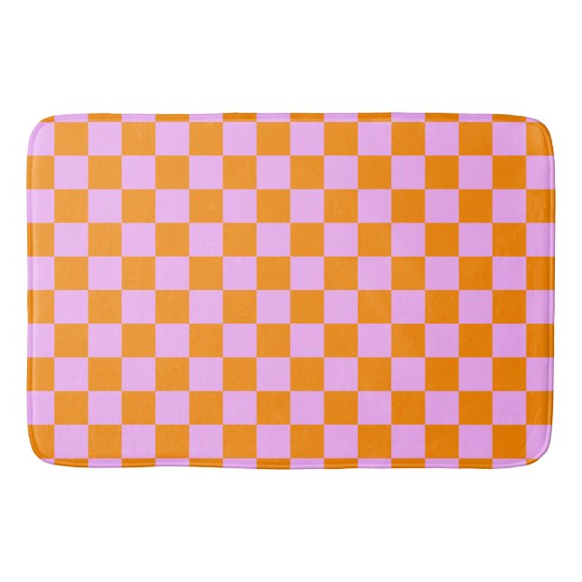 Orange + Rosa Checkboard Mönster Badrumsmatta (Framsidan)