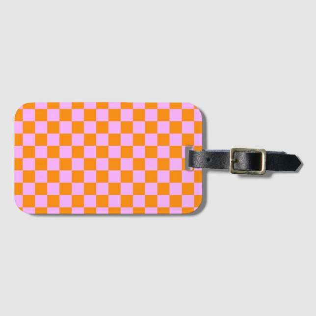Orange + Rosa Checkboard Mönster Bagagebricka (Framsida horisontal)