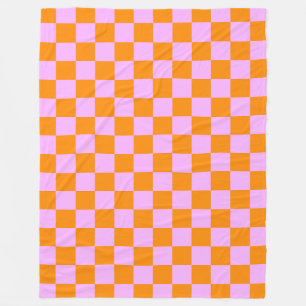 Orange + Rosa Checkboard Mönster Fleecefilt