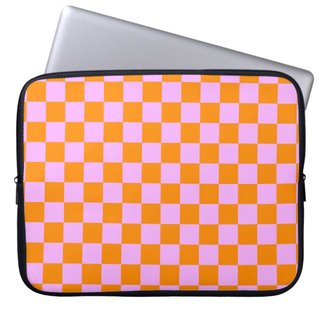 Orange + Rosa Checkboard Mönster Laptop Fodral (Framsidan)