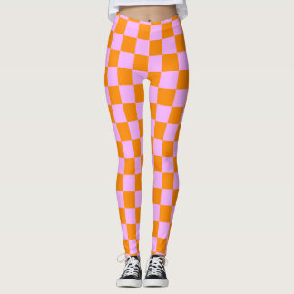 Orange + Rosa Checkboard Mönster Leggings