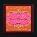 Orange   Rosa Damask bröllopsdag Gift box Smyckeskrin<br><div class="desc">Unik och Snyggt fractal art snöre i färsk orange och söt rosa frys från snöre - Exquisite and elegant personligt bröllp, Anniury eller förlovning present. Anpassa med namn, årsdag och monogram eller siffror - som är gjorda i en underbar presentlåda av trä till behållans trinketer, smyckeskrin för dina speciella nyckelköer....</div>