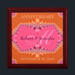 Orange   Rosa Damask bröllopsdag Gift box Smyckeskrin<br><div class="desc">Unik och Snyggt fractal art snöre i färsk orange och söt rosa frys från snöre - Exquisite and elegant personligt bröllp, Anniury eller förlovning present. Anpassa med namn, årsdag och monogram eller siffror - som är gjorda i en underbar presentlåda av trä till behållans trinketer, smyckeskrin för dina speciella nyckelköer....</div>