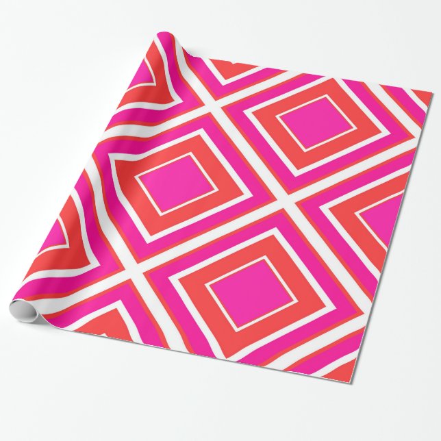 Orange Rosa Diamond Geometric Presentpapper (Utrullad)