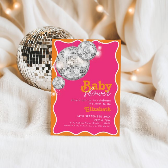 Orange Rosa Disco Boll Baby Shower Party Design Inbjudningar (Skapare uppladdad)