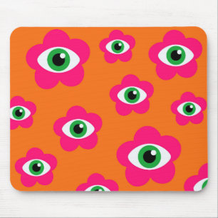 Orange&Rosa Evil Öga Flowers Mouse Pad Musmatta