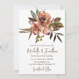 Orange Rosa Flowers Greenery Christian Bröllop Inbjudningar