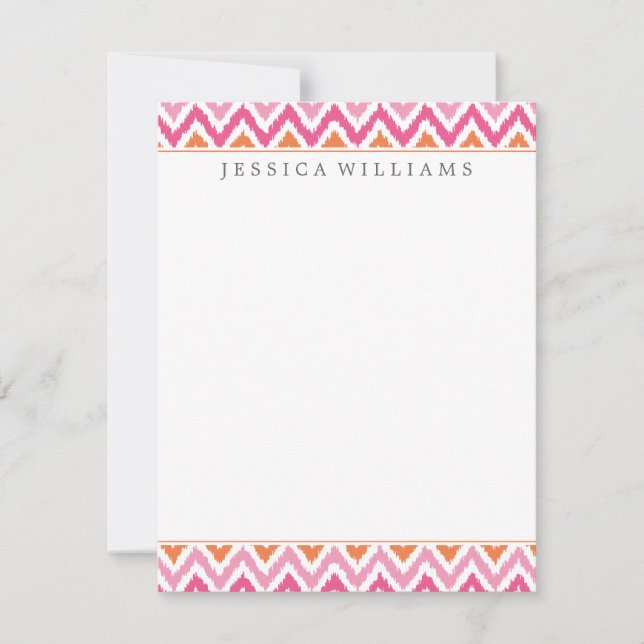 Orange Rosa Fuchsia Zigzag Ikat Mönster Anteckningskort (Framsida)