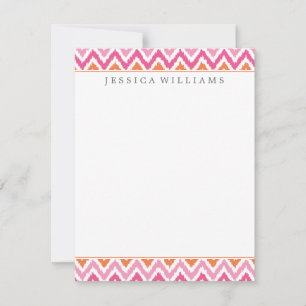 Orange Rosa Fuchsia Zigzag Ikat Mönster Anteckningskort