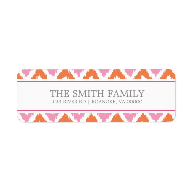 Orange Rosa Fuchsia Zigzag Tribal Mönster Returadress Etikett (Framsidan)