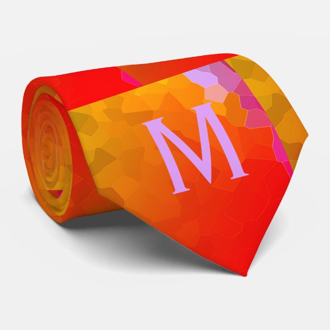 Orange Rosa Funky Mönster Monogram Modern Trendig Slips (Rullad)