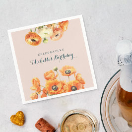 Orange Rosa Garden Blommigt Födelsedagsfest Pappersservett