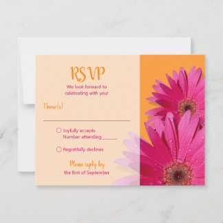 Orange Rosa Gerbera Daisy Bröllops-Svarskort OSA Kort