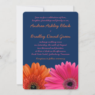 Orange Rosa Gerbera Daisy Navy Wedding bjudande in Inbjudningar