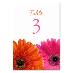 Orange Rosa Gerbera Gerber Daisy White Bröllop Bordsnummer
